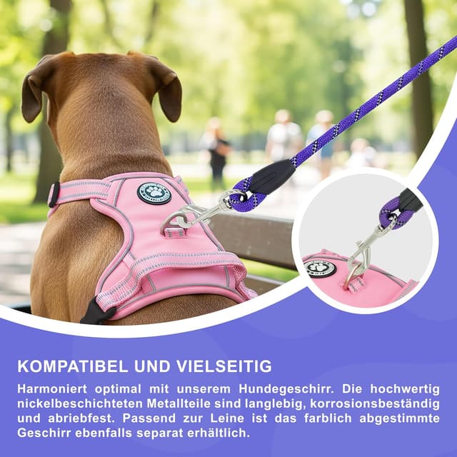 Detalle de Reichstadt Pets guinzaglio per cani in nylon morbido con impugnatura EVA riflettente e moschettone girevole (1,5 m, viola)
