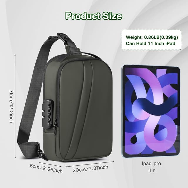 Detalle de Geestock Anti-Theft Men’s Sling Bag with Password Lock, Waterproof Crossbody with USB Charging Port (PU Leather)