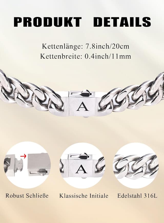 Thumbnail 3 de HAYOUWAY Armband Herren Buchstaben Edelstahl 7,8 Zoll