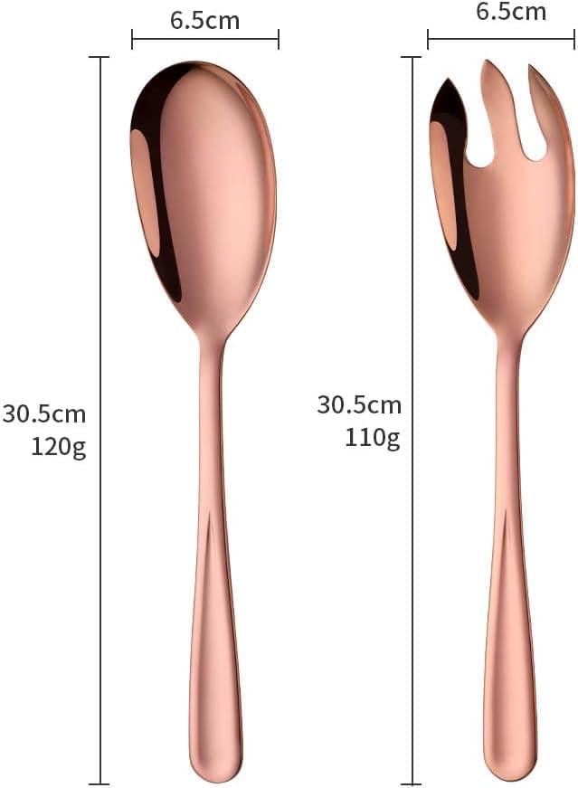 Detalle de BISDARUN salad spoon and fork set (stainless steel), rose gold serving spoons for large servings