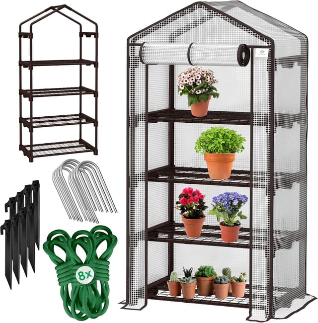 Detalle de KESSER® Premium Foliengewächshaus mit 4 Etagen – 69 x 50 x 158 cm Treibhaus für Anzucht auf Balkon & Garten