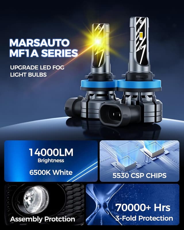 Detalle 2 de Marsauto H11/H16/H8 LED Fog Light Bulbs (Yellow) 14,000LM, 3000K Amber, Pack of 2