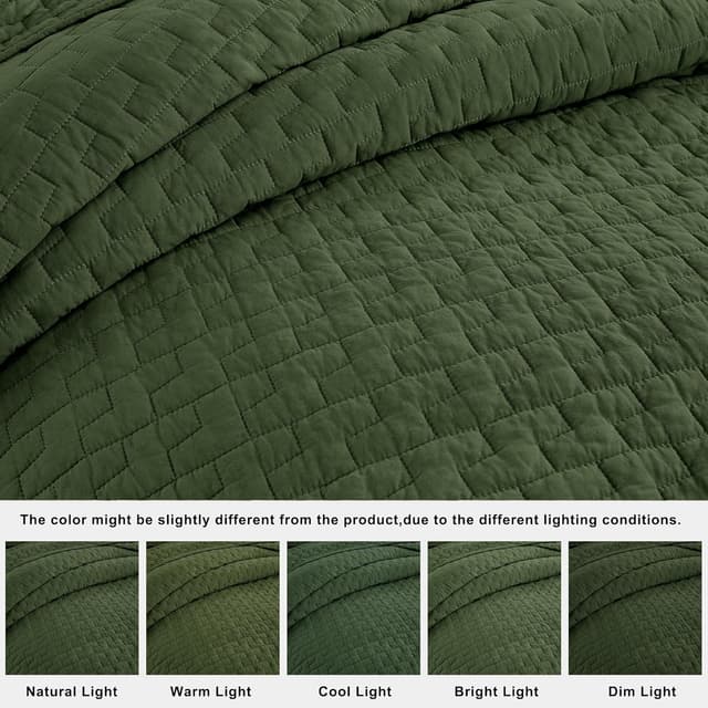 Detalle 2 de palassio Olive Green 100% Cotton Quilt California Cal King Bedding Set (3-Piece) with 2 Pillow Shams