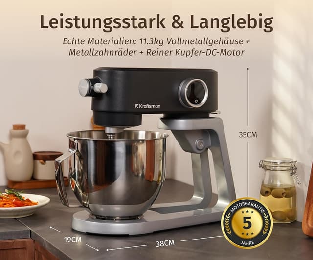 Detalle 2 de Kraftsman Küchenmaschine für Brotteig mit 5-L-Schüssel