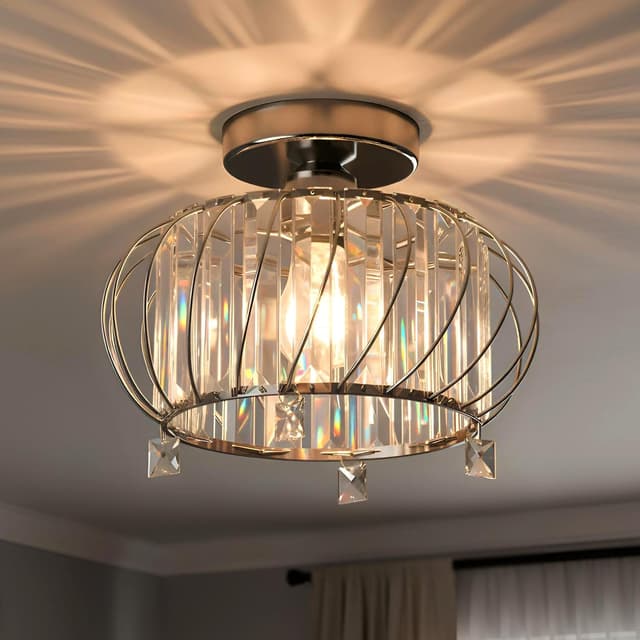 Detalle de ANWIO Lustre en cristal moderne argenté E27 pour cuisine et salon Ø280 mm