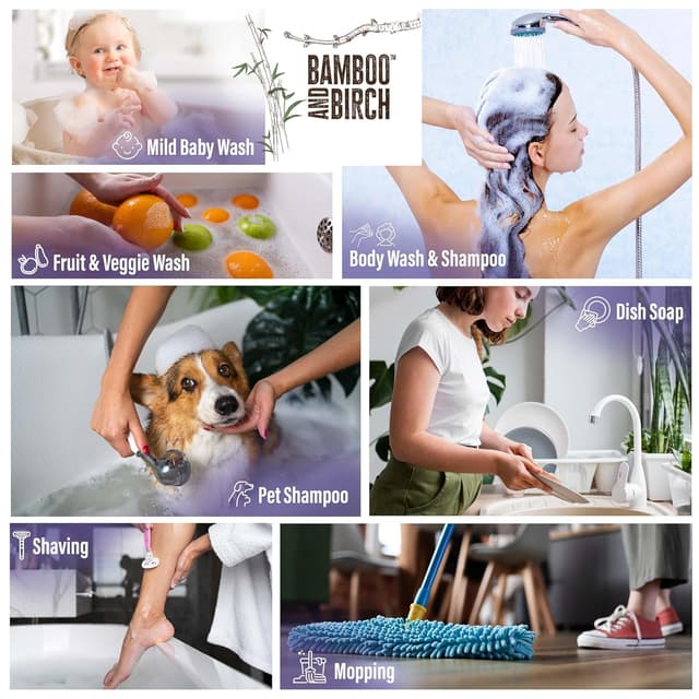 Detalle de Bamboo and Birch Pure Castile Soap Liquid (Lavender) — 64 oz, natural palm-oil-free liquid soap