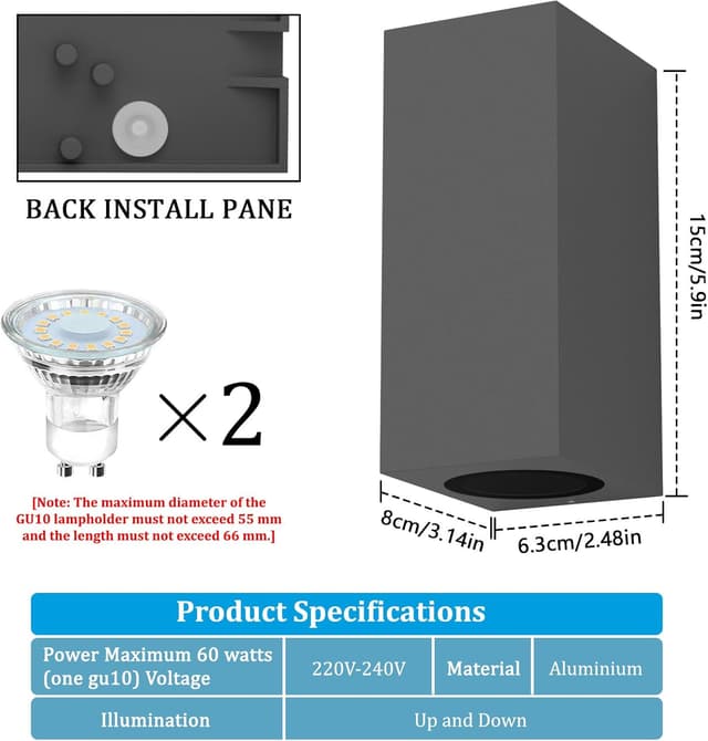 Thumbnail 3 de Aipsun Applique da Parete GU10 IP65 15 cm