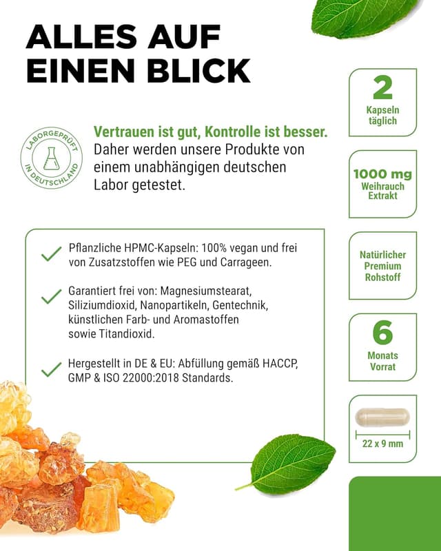 Detalle 2 de Vit4ever Weihrauch-Extrakt 365 Kapseln (Premium, 85% Boswellia-Säure) – vegan, laborgeprüft