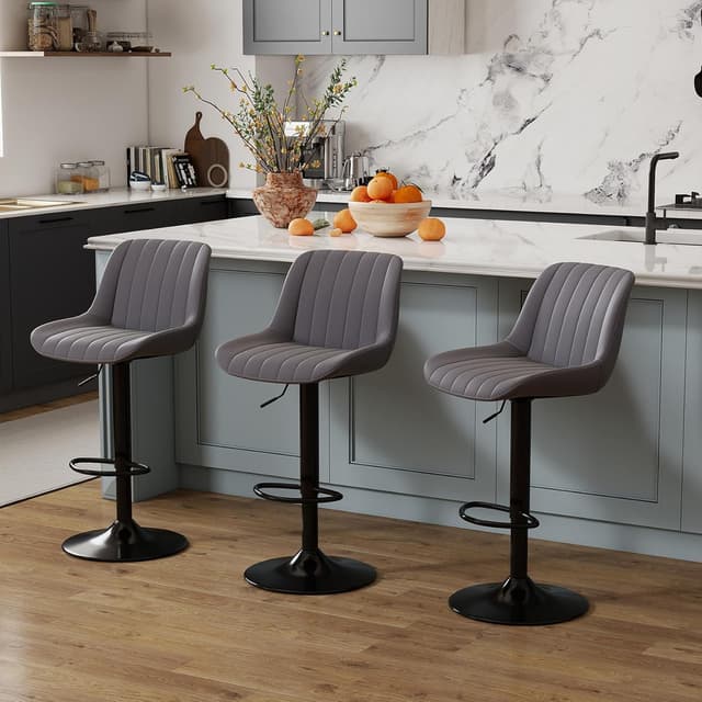 Detalle de Youhauchair Tabouret de bar pivotant réglable avec dossier (lot de 3) en simili PU gris foncé