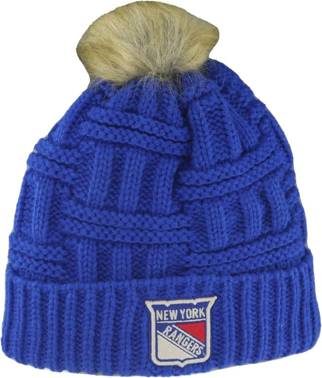 Detalle de ZHATS NHL Officially Licensed Women’s Faux Fur Pom Beanie (Columbus Blue Jackets)