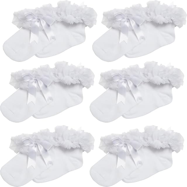 Detalle de Sock Stack 6 Pairs Girls Tutu Frilly Ankle Socks with Lace & Bow
