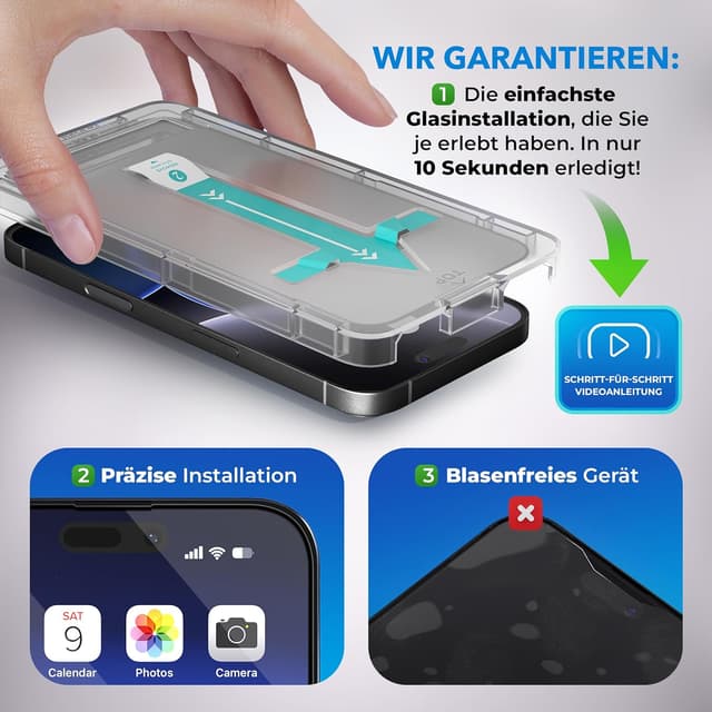 Detalle de Deppa 2er-Schutzfolie für iPhone 16 Plus/15 Plus (6,7") – zertifizierter Blaulichtfilter mit Schablone, stoßfest & blasenfrei