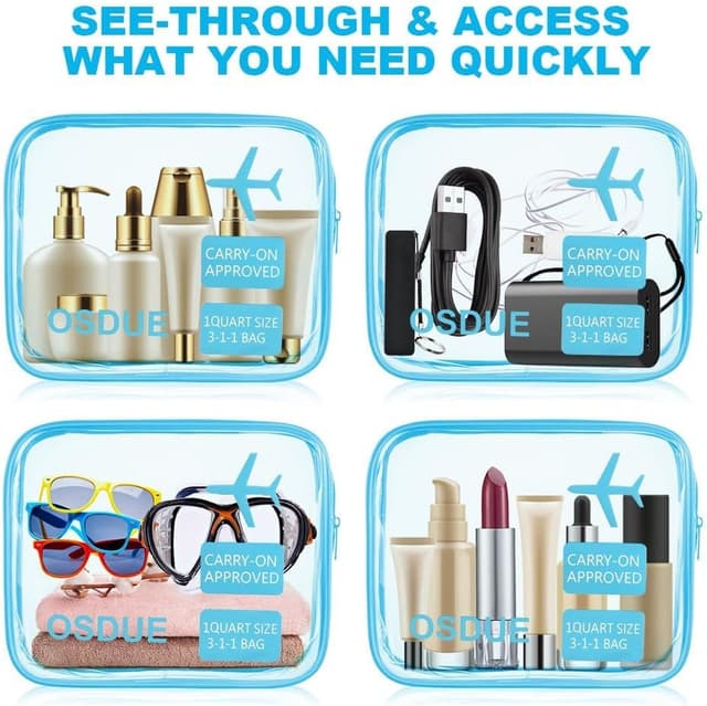 Detalle de OSDUE Kit Viaggio Liquidi da valigia con 3 borse trasparenti TSA (3-1-1)