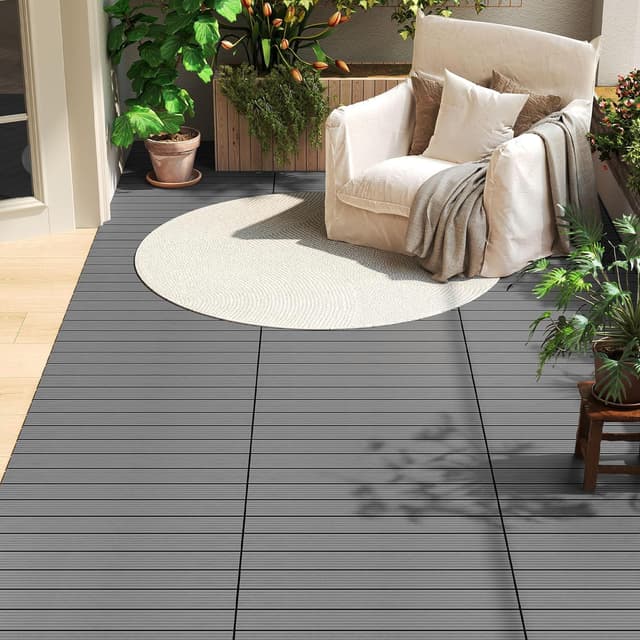 Detalle 2 de WOLTU WPC Fliese Terrassenfliesen Holz-Optik mit Klicksystem 30 x 60 cm, hellgrau (12 Stück / 2 m²)