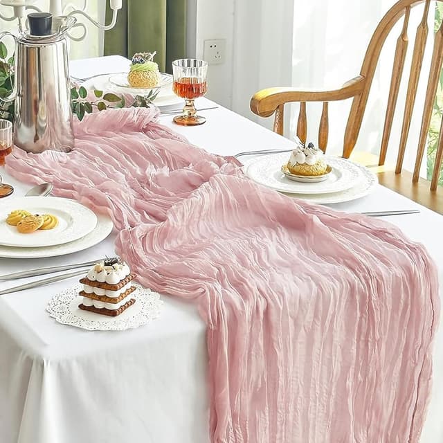 Detalle 1 de Käsetuch Tischläufer Rosa (Boho Gaze) 300 x 90 cm – Läufer für Hochzeit, Babyparty & mehr