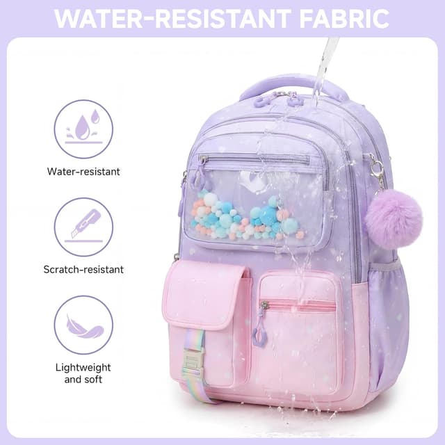 Detalle de Amythe Zainetto Bambina ergonomico riflettente 20L per scuola elementare e media (rosa-viola) con ciondoli
