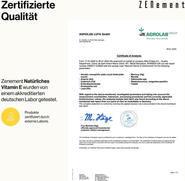 Detalle de Natürliches Vitamin E (Alpha-Tocopherol) 400 IU pro Kapsel – 200 Weichkapseln mit Bio-Nativem Olivenöl extra von Zenement
