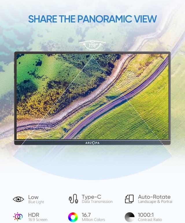 Detalle de ARZOPA A1S 14-inch Portable Monitor (FHD IPS 1920×1080) with single-rod stand