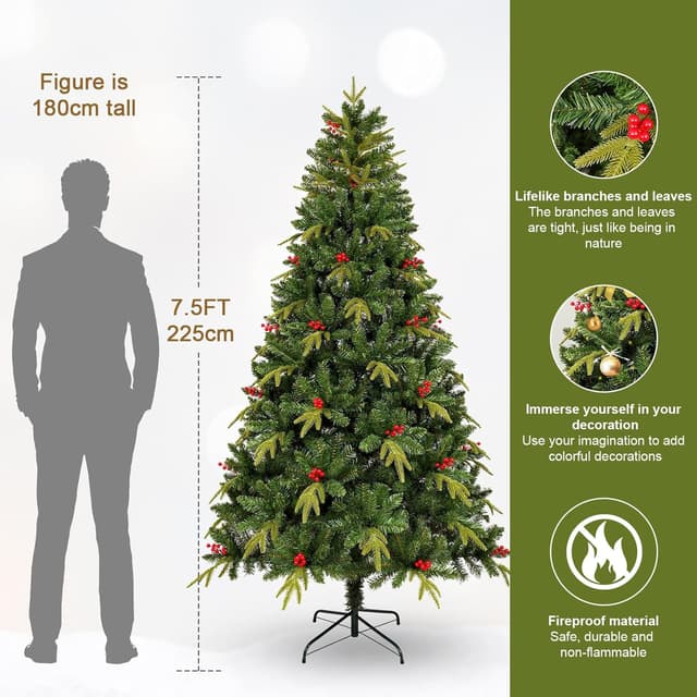 Detalle de Sapin de Noël artificiel Uten 2,25 m avec baies rouges et base métal