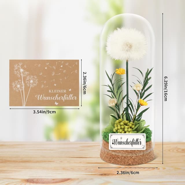 Detalle de Wunscherfüller Pusteblume im Glas (16 x 6 cm) – Geldgeschenk als Glücksbringer für Frauen