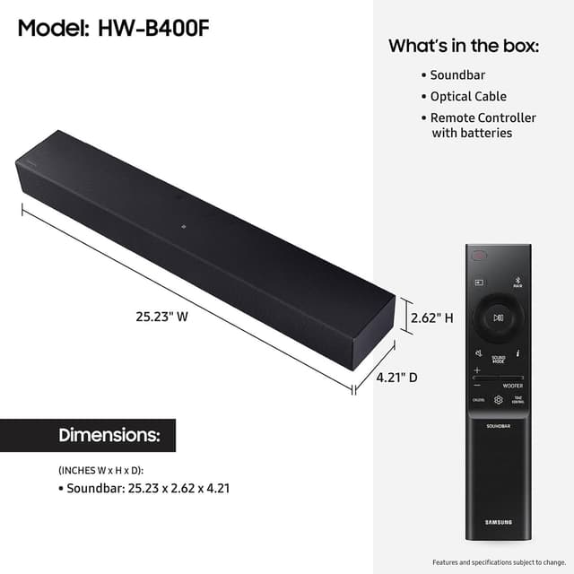 Detalle 2 de Samsung B-Series Soundbar HW B400F (2025) 2.0 with Built-In Subwoofer + Voice Enhance Mode