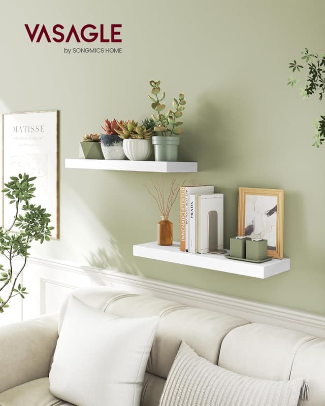 Thumbnail 1 de VASAGLE Snow White Floating Wall Shelf 20 x 60 x 3.8 cm