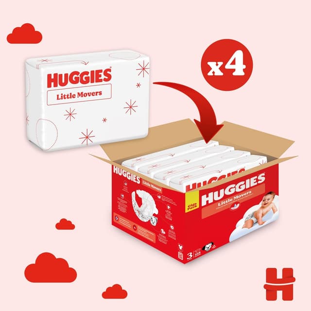 Detalle de Huggies Little Movers Taglia 3 (4-9 Kg), pannolini ultra assorbenti con design Disney, 168 pezzi