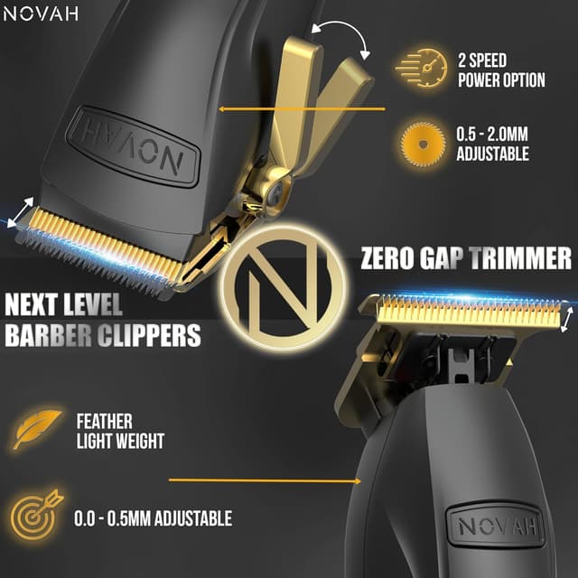 Detalle 2 de NOVAH Professional Cordless Hair Clippers & Trimmer Set (Gold) for Men