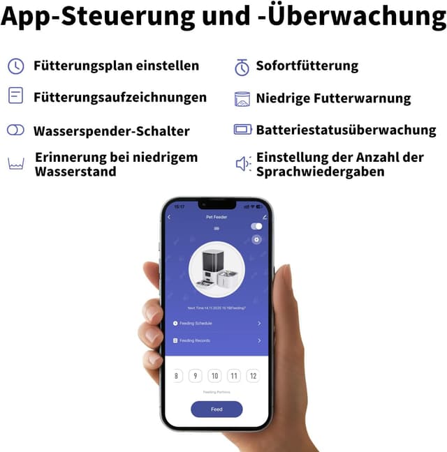 Detalle 2 de DOEL 2-in-1 Automatik-Futter- und Wasserspender mit App-Steuerung, 6-Liter Trockenfutter + 2,5-Liter Wasser