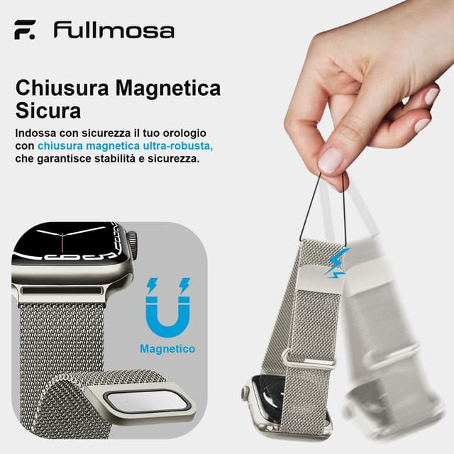 Detalle 2 de Fullmosa cinturino in metallo Maglia Milanese compatibile con Apple Watch 42/41/40/38 mm (Serie 11/10 e altre) – Galassia