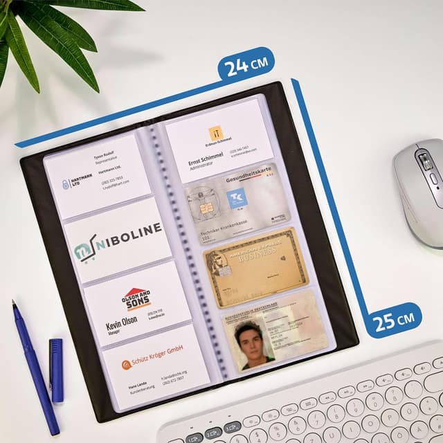 Detalle de Praknu porta biglietti da visita con 256 fogli trasparenti, raccoglitore salvaspazio nero