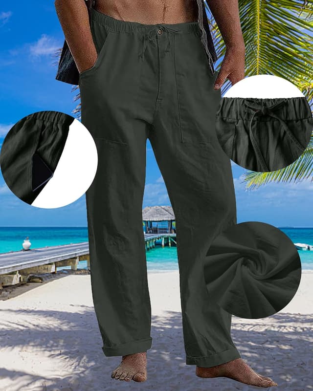 Detalle de Pantalon en lin LVCBL pour homme, ample et décontracté, été/automne