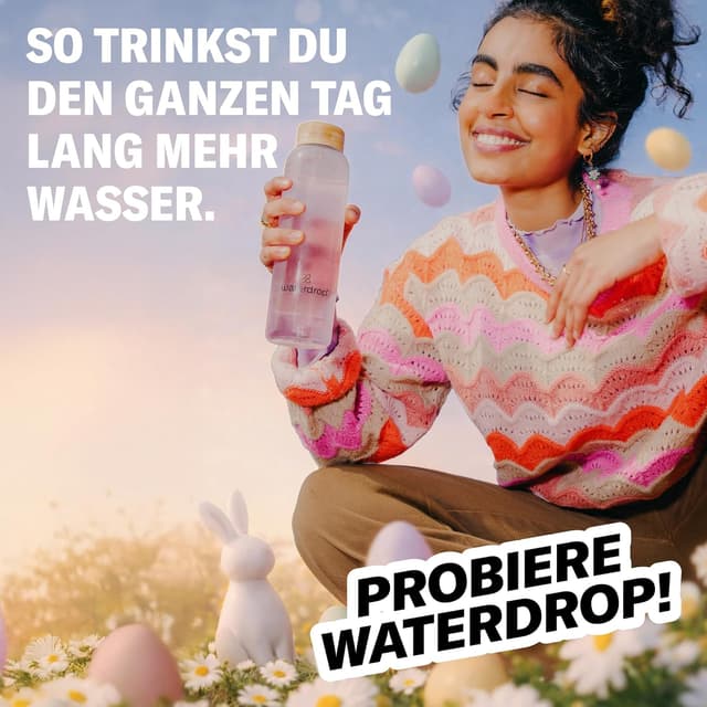Detalle de waterdrop® Starter Set 600 ml Trinkflasche mit 18 zuckerfreien Microdrinks (Edelstahl, kohlensäuregeeignet)