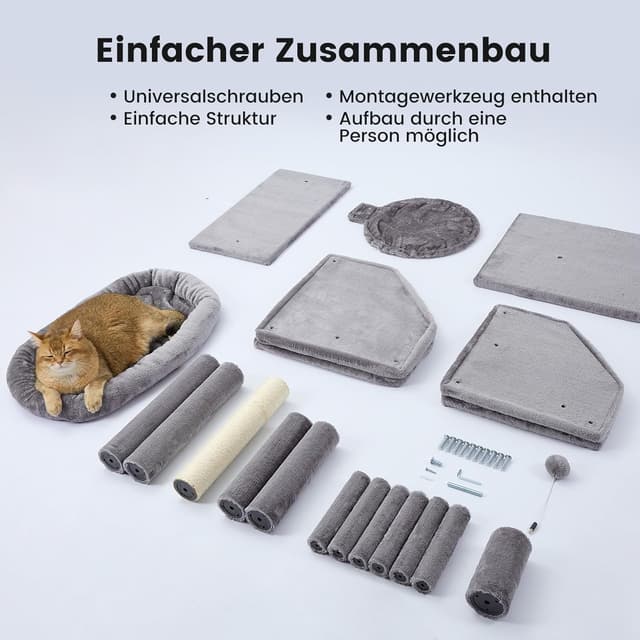 Detalle 1 de Gardner Pet Katzenbaum groß (105 cm) mit Kratzsäule, 2 Höhlen und Plattform – Beige