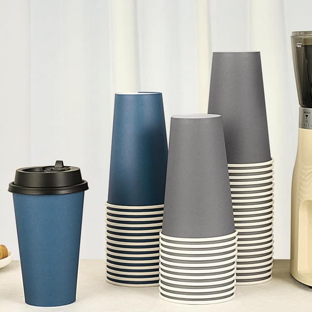 Detalle de LITOPAK 100-Pack 16 oz Disposable Paper Coffee Cups with Lids (Blue/Gray)
