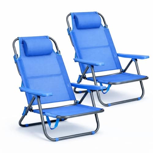 Detalle de Pack de 2 sillas de playa reclinables y plegables T-LOVENDO.ES con reposacabezas