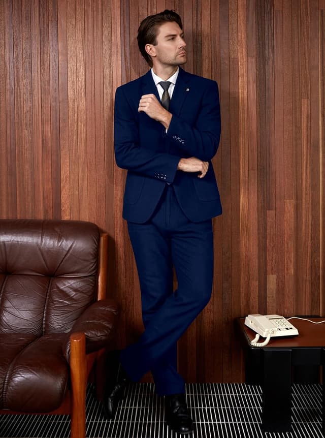 Detalle 2 de WULFUL Slim Fit Men’s 3-Piece Suit Set (Jacket, Vest, Pants) for Business, Weddings, and Events