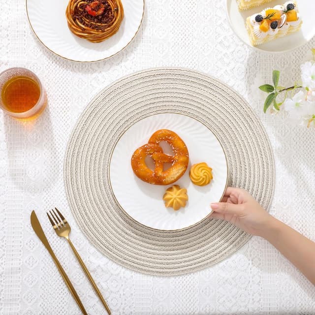 Detalle de SHACOS Woven Round Placemats Set of 6 (Heat Resistant, Washable) – 38 cm round table mats