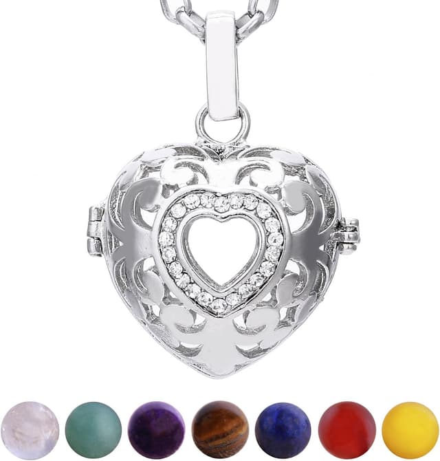 Detalle de Collier femme Morella 70 cm en acier inoxydable avec pendentif et 7 pierres chakra naturelles