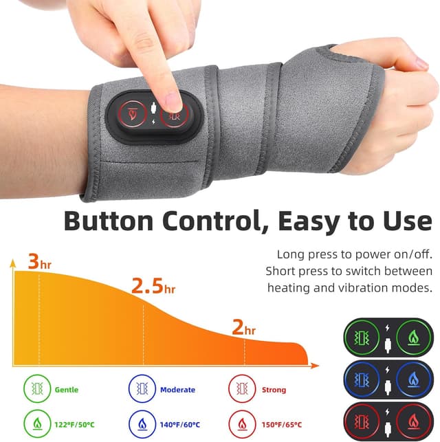 Detalle de Cordless Heated Wrist Massager with Red Light, Vibration & 3000mAh Battery (Grey)