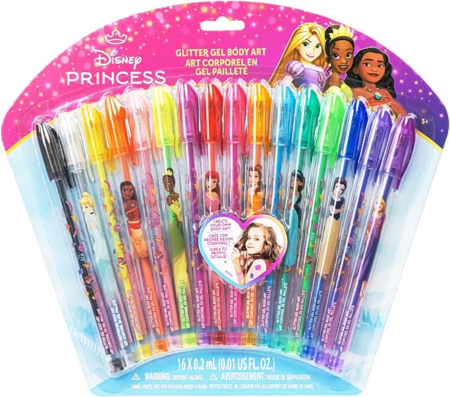 Detalle de Townley Girl Disney Princess 16-Piece Glitter Pen Body Art Set (Glittery & Bright Colours), Ages 3