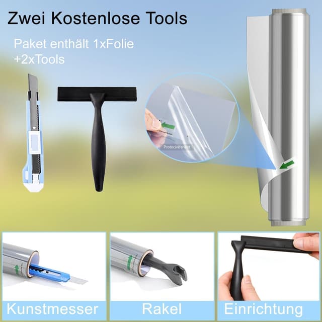 Detalle de Fensfolie UV Schutzfolie Silber 44,5 x 200 cm – Spiegelfolie für Fenster (innen oder außen)