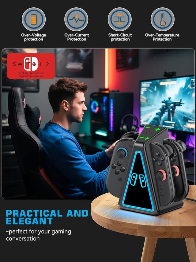 Thumbnail 6 de Rysker Base di Ricarica 8 in 1 magnetica per Joy-Con Switch 2 (Edition OLED) con luce RGB