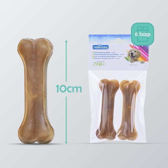 Detalle de Nobleza 12 pezzi di ossi pressati in pelle bovina da 10 cm per cani