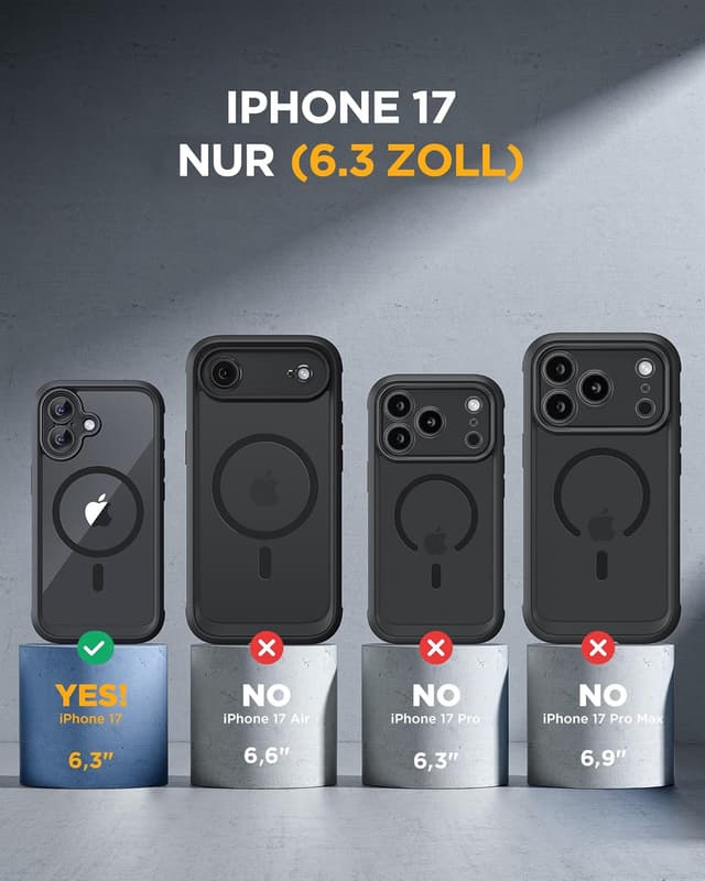 Detalle de Miracase 360° Schutzhülle für iPhone 17 mit MagSafe und integriertem 9H-Glas-Displayschutz (Schwarz, 6,3 Zoll)