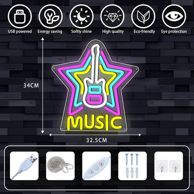 Thumbnail 3 de DWOOKE Guitar Neon Sign LED 11.6 x 14.5 in