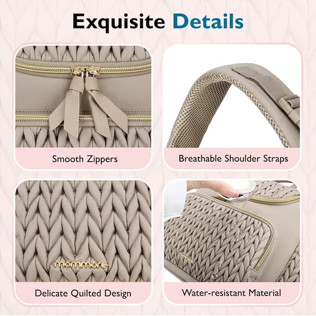 Detalle de mommore Wickeltasche & kleiner Wickelrucksack – kompakt mit isolierten Fächern, Wickelunterlage und Kinderwagenbefestigung