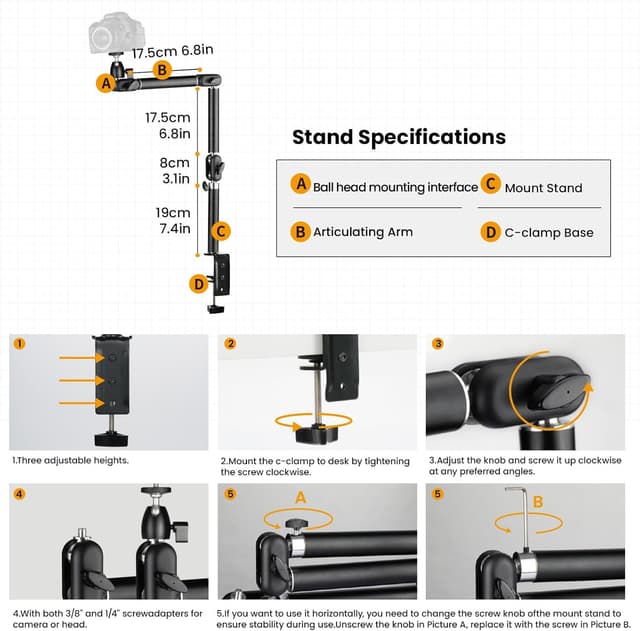 Thumbnail 4 de TARION Brazo articulado para cámara 3/8 a 1/4