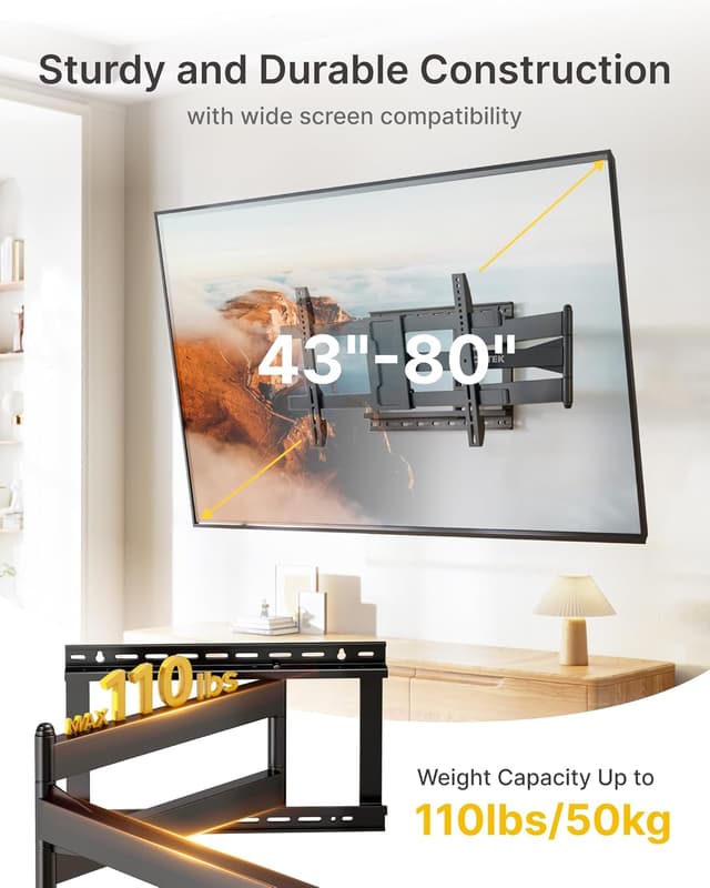 Detalle de monTEK Extra Long Full Motion TV Wall Bracket for 43–80 Inch TVs (1065mm arm, swivel & tilt)