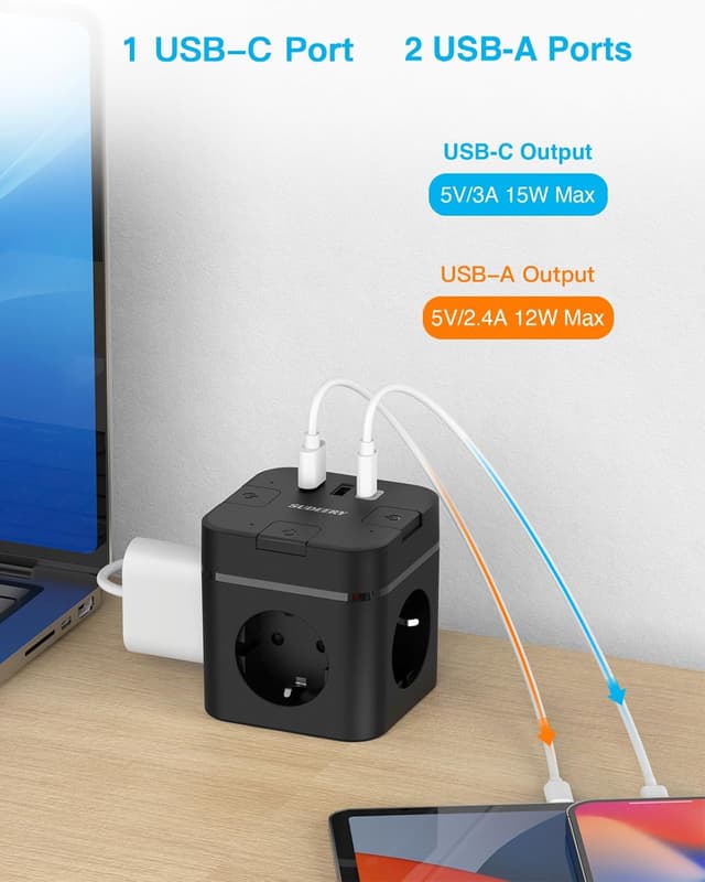 Thumbnail 4 de 6-in-1 Steckdosenwürfel mit USB‑C, 4 m Kabel 🔌